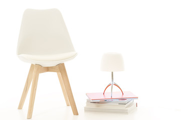 Modern White Chair and Lamp in Studio