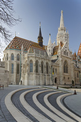Matthias Church with walk cobblestone steps at foreground