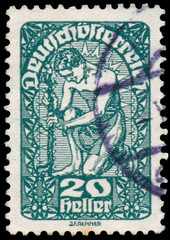 Stamp printed by Austria, shows Man and flower