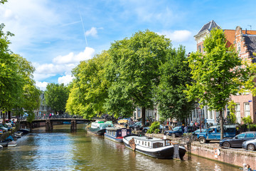 Amsterdam canals and  boats, Holland, Netherlands.