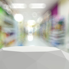 Empty abstract  laminate shelf and blurred background for produc