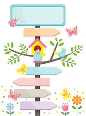 Spring Season with Birds & Direction Signs