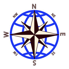 Wind rose against of the globe.