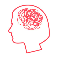 Female head silhouette icon with a doodle