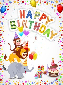 Birthday background with happy animals