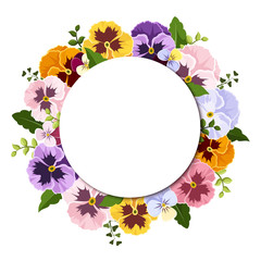 Background with colorful pansy flowers. Vector eps-10.