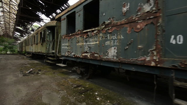 Cargo trains in old train depot glidecam footage