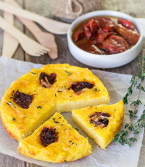 baked polenta with tomatoes, cheese and thyme