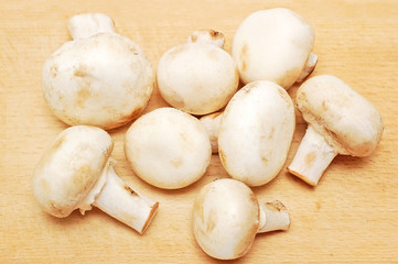 Some true mushroom on wooden board background