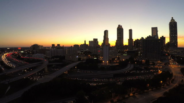 Atlanta Aerial Cityscape Freeway Dusk