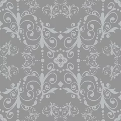 Behang Grijs Luxe zilveren bloemen vintage naadloos patroon