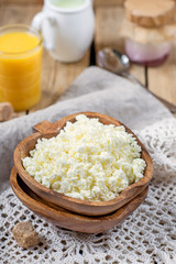 Homemade cottage cheese with orange juice