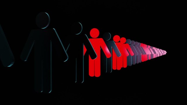 People figures in red and black in dark