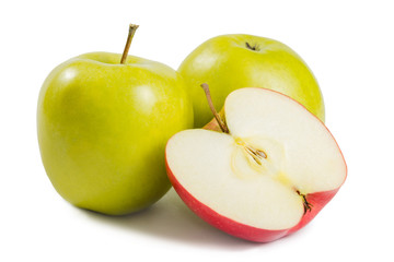Green apple with half