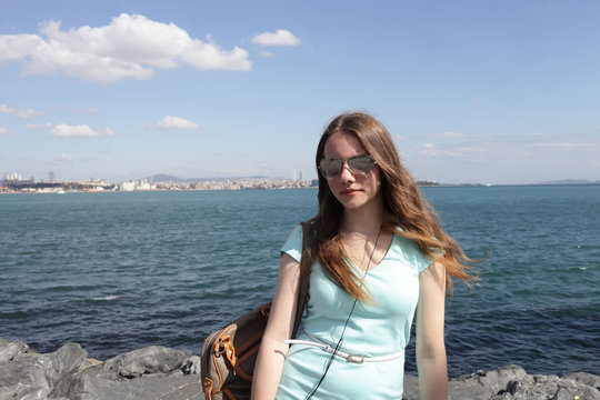 Teen on Bosphorus background