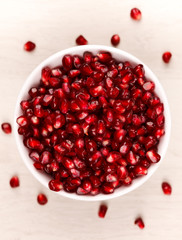 Upper view of many grenadine seeds