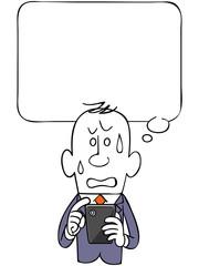 ネガティブなビジネスマンとスマートフォンと吹き出し