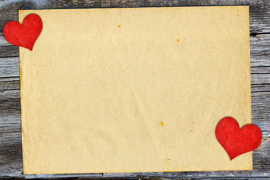 valentine's day card with red shape hearts symbol on paper