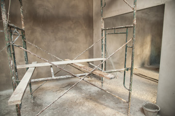 Concrete block for a new building on a construction site in rura