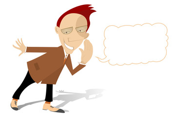 Cartoon smiling man reports the information