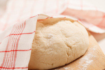 Dough on wooden board