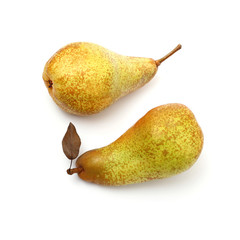 Two Abate Fetel pear with leaf, top view © diamant24
