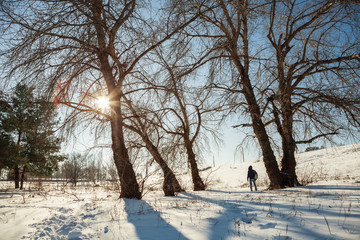 Man in snow forest