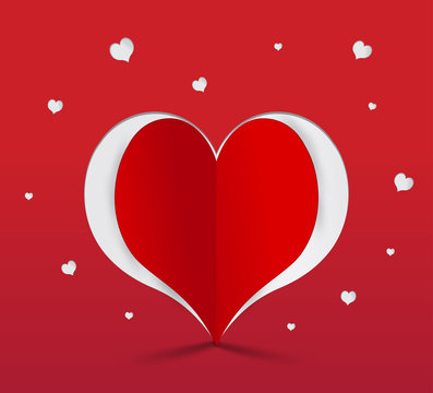 Red heart paper sticker. Vector illustration