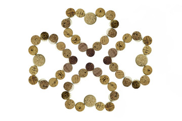Clover decoration from wine corks form a heart shape for chance
