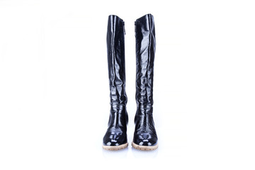 black lady boots on white background
