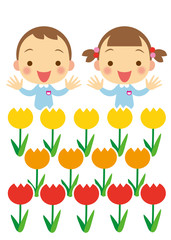 園児とチューリップ