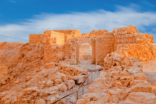 Ruins on Massada at sunset