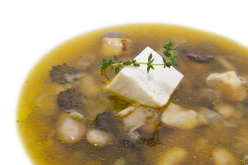soup of vegetables and mushrooms in a restaurant