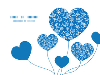 Vector blue white lineart plants heart symbol frame pattern