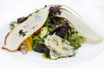 salad with cheese, meat and vegetables chicken