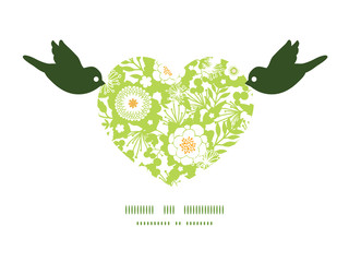 Vector green and golden garden silhouettes birds holding heart