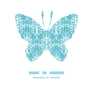 Vector light blue swirls damask butterfly silhouette pattern