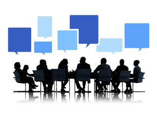 Silhouettes Business People Meeting Speech Bubbles Concept
