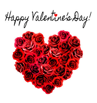Valentines Day Background. Heart made of red roses. Vector.