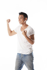 Asian man cheering,happy