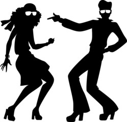 Disco couple silhouette