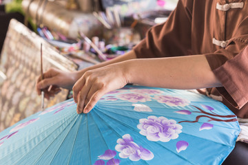 Handmade umbrella with painting process