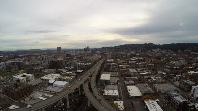 Portland Aerial Cityscape Freeway