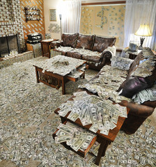 Sitting room filled with money