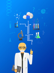 science and medicine infographic on blue background.(big pills v