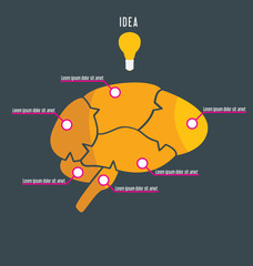 Idea, puzzle brain with bulb.