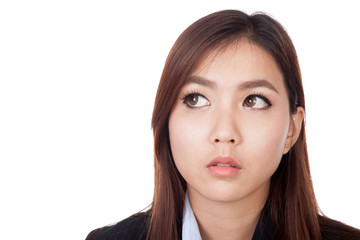 Fototapeta premium Young Asian businesswoman look away to copy space