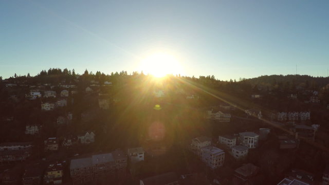 Portland Aerial Hillside Neighborhood Sunset