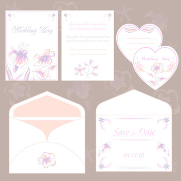 Wedding invitation cards and envelope, wedding set elegant flora
