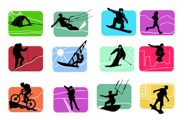 colorful icons of active sport figures